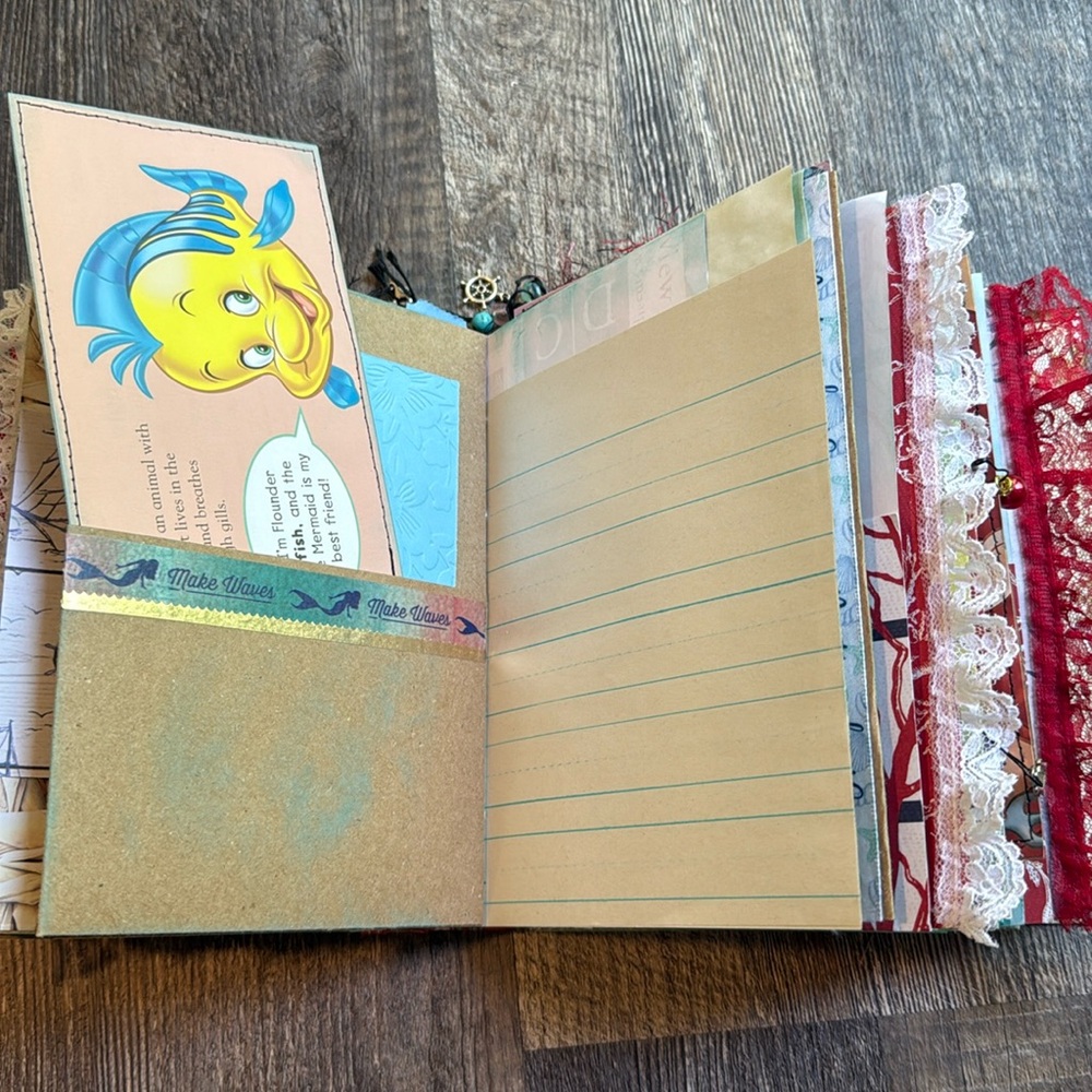 Disney The Little Mermaid Ariel Golden Book Altered Junk Journal Handmade - Picture 11 of 17